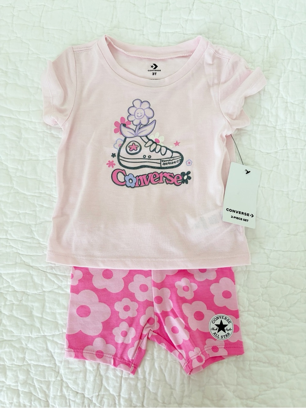 Converse Pink Floral Tee Girls 3T